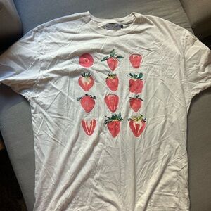 Free People White Tee with Strawberry Print